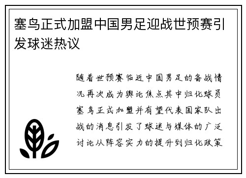 塞鸟正式加盟中国男足迎战世预赛引发球迷热议 塞鸟正式加盟中国男足迎战世预赛引发球迷热议